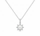 Sterling Silver 7mm FW Pearl and White CZ Starburst Necklace