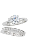 Sterling Silver White CZ Engagement Ring and Band Set