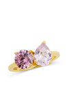 Gold over Sterling Silver Moi et Toi Round and Pear CZ Ring