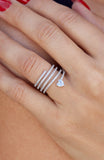 Sterling Silver Spiral Pave Ring with Heart Solitaire