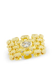 Gold Plated over Sterling Silver Basket Weave Wide Ring with Oval CZ Accent