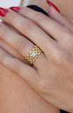 Gold Plated over Sterling Silver Basket Weave Wide Ring with Oval CZ Accent
