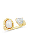 Gold Plated over Sterling Silver Open Pearl and Heart Ring