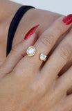 Gold Plated over Sterling Silver Open Pearl and Heart Ring