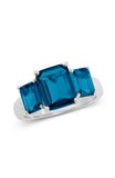 Sterling Silver Emerald Cut London Blue CZ 3 Stone Ring
