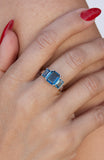 Sterling Silver Emerald Cut London Blue CZ 3 Stone Ring