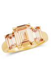 Gold Plated over Sterling Silver Champagne CZ 3 Stone Ring