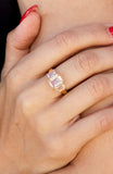 Gold Plated over Sterling Silver Champagne CZ 3 Stone Ring