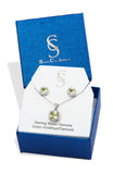 Savvy Cie Genuine Checkerboard Green Amethyst and Diamond Necklace and Earring Set - Sterling Silver