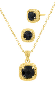 Savvy Cie Genuine Checkerboard Black Sapphire and Diamond Necklace and Earring Set - Sterling Silver