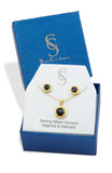 Savvy Cie Genuine Checkerboard Black Sapphire and Diamond Necklace and Earring Set - Sterling Silver