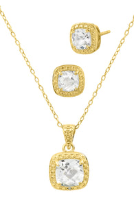 Savvy Cie Genuine  White Checkerboard Topaz and Diamond Necklace and Earring Set - Sterling Silver