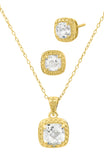Savvy Cie Genuine  White Checkerboard Topaz and Diamond Necklace and Earring Set - Sterling Silver