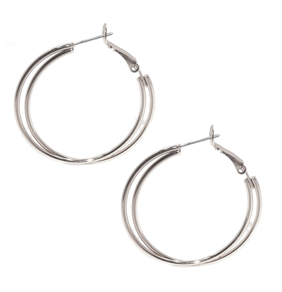 Sterling Silver Plated Double Hoop Earrings