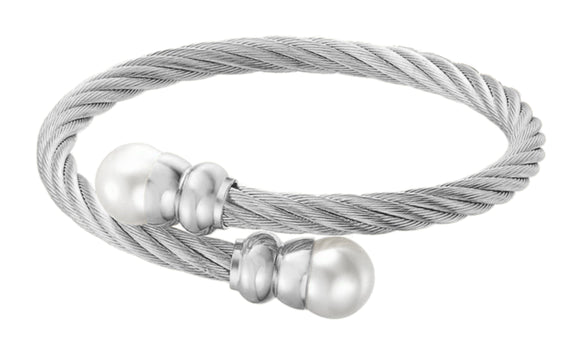 Stainless Steel Crossover Cable FW Pearl Bracelet Cultured Freshwater Pearl