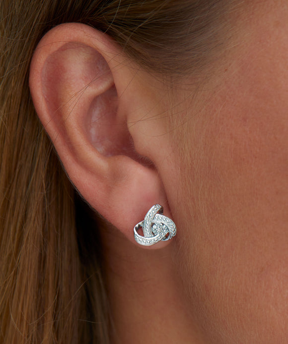 Diamond 0.10TCW Sterling Silver Love Knot Stud Earrings