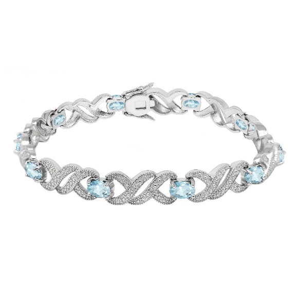 Genuine Gemstone and Diamond Silver-Tone Bracelet