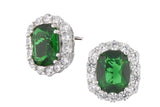 Lab Created Emerald and CZ Luxury Halo Earrings