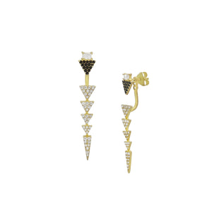 14K Two-Piece White & Black CZ Triangle Drop Front to Back Studs