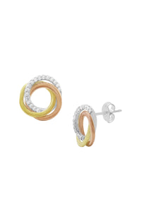 18K Gold Vermeil Tri-Color CZ Knot Earrings