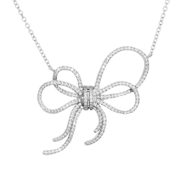 Sterling Silver White CZ Luxury Bow Necklace