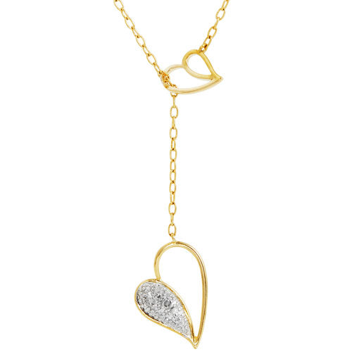 18k Two-tone Diamond Double Heart Lariat Necklace